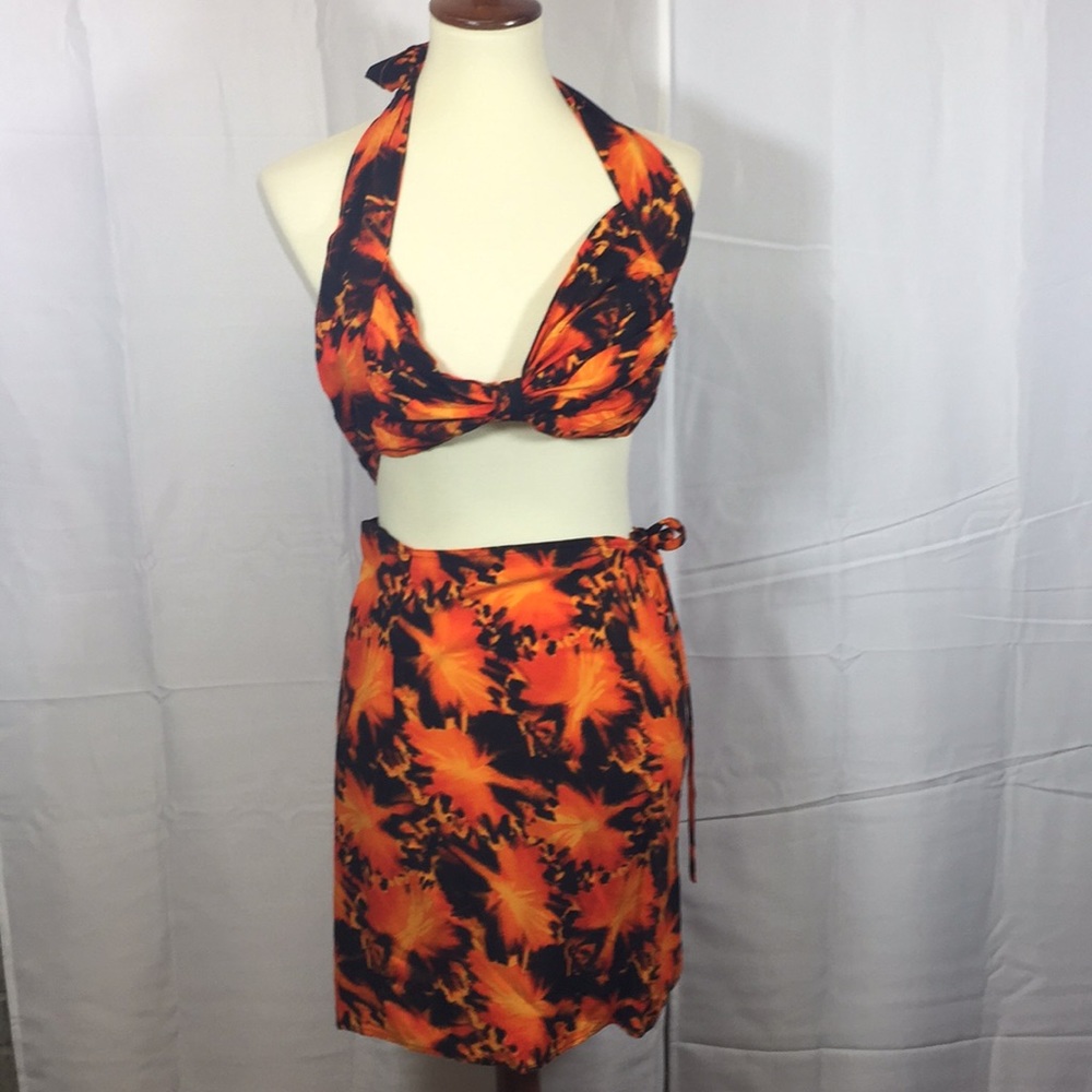 Banana Split top and wrap skirt swim cover up
